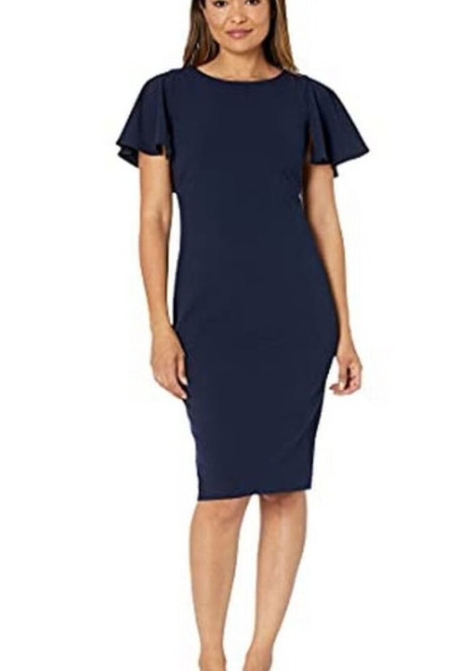 Calvin Klein Womens Navy Blue Cocktail Dress Knee Length Flutter Sleeve Size 8
